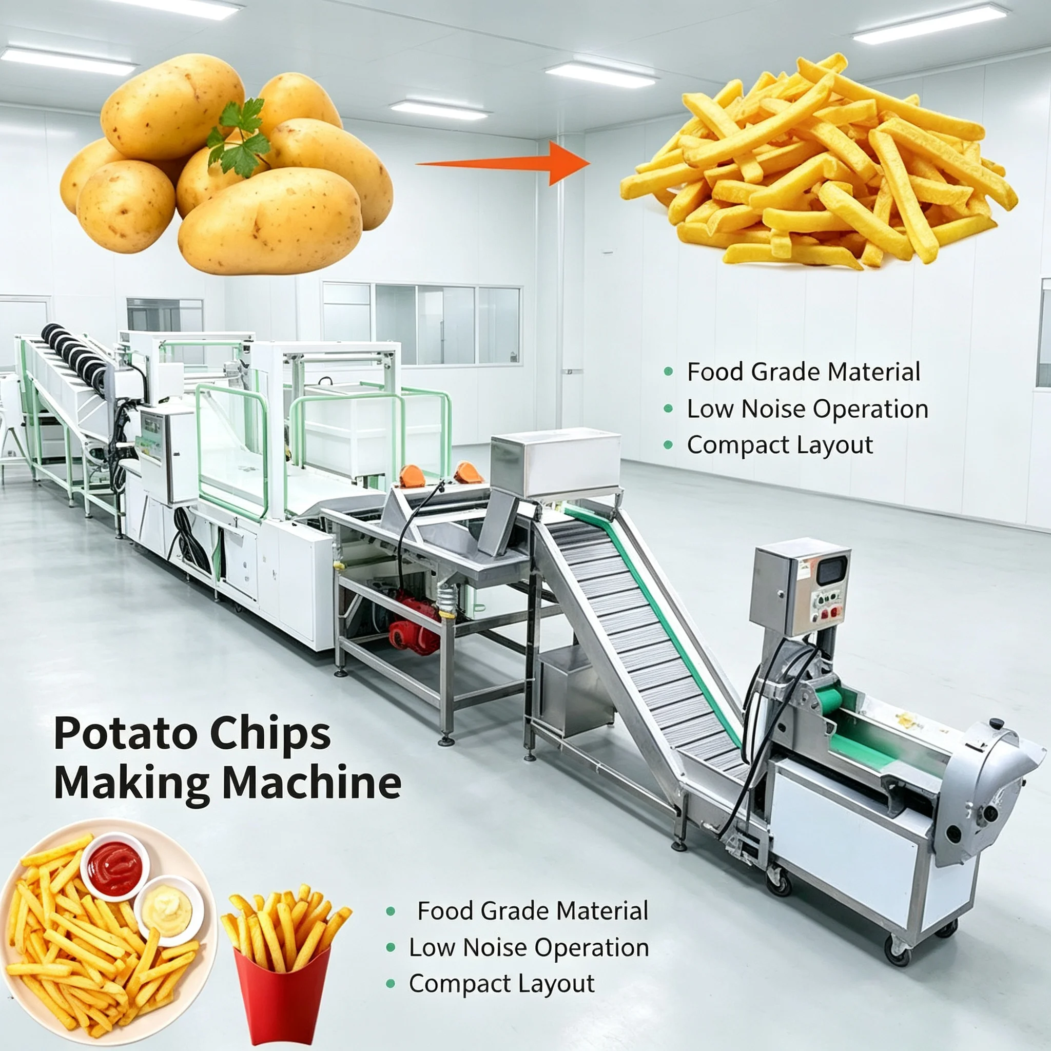 Industrial Popular Stainless Steel 304 Automatic Poato Chips Potato Shoestring Fries Production Line Customized