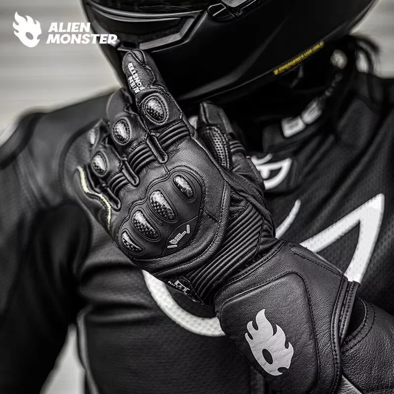 

Genuine Leather Wear- Resistant Gloves Waterproof Motocross Anti-fall Cycling Motorcycle Gloves Carbon Fiber Protective Glove