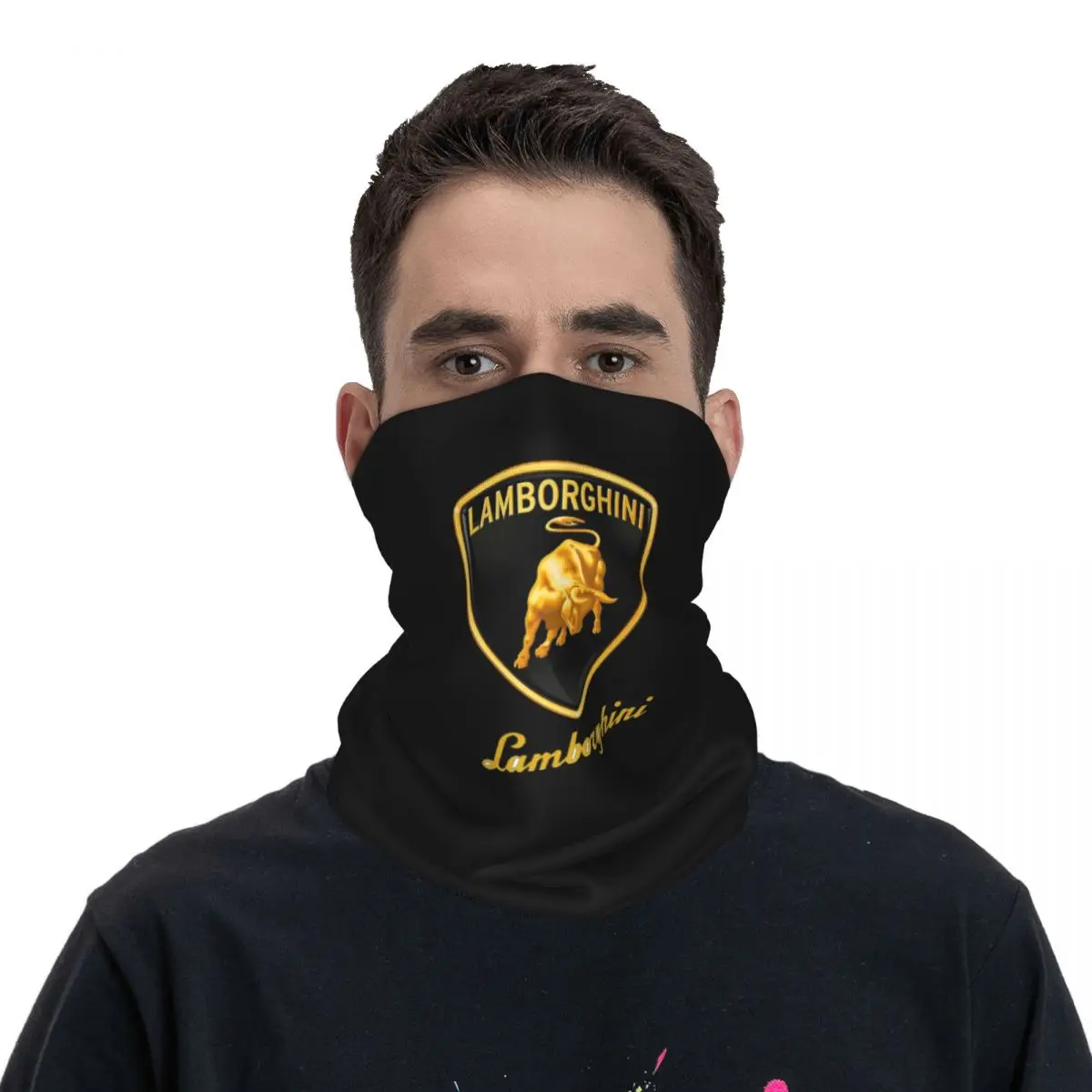 Logo Lamborghini Glossy Bandana Neck Gaiter Printed Face Scarf Warm Cycling Scarf Running For Men Women Adult Winter