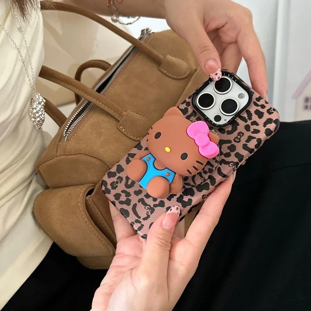 Cute Sanrio Hello Kitty Leopard Print Magnetic Holder Magsafe Wireless Charge Phone Case For iPhone 17 16 15 14 13 Pro Max Cover view 5
