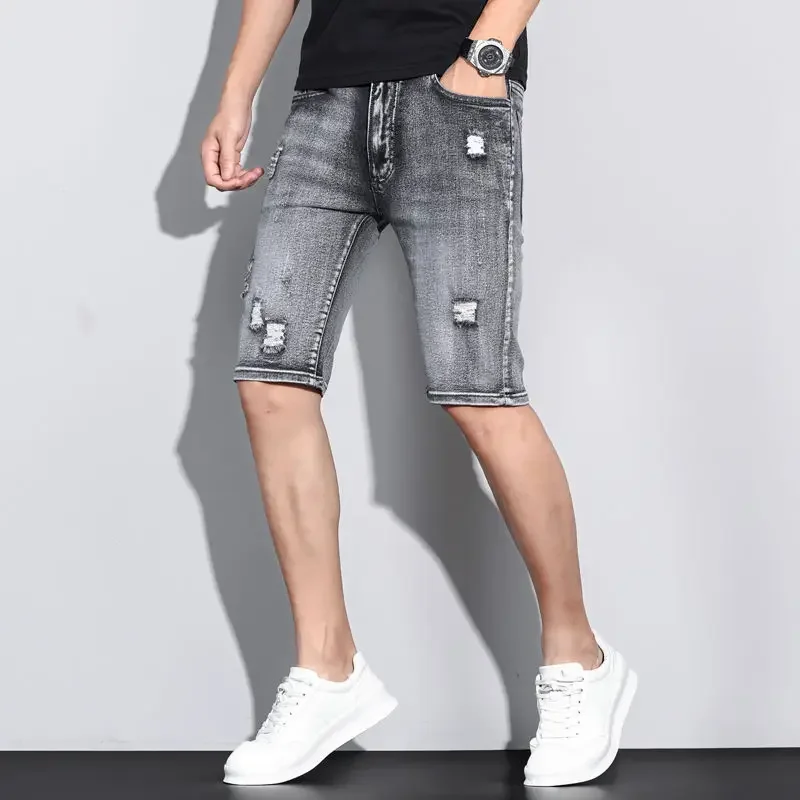 Man Denim Shorts Gray Bermuda Half Long Short Jeans Pants for Men Rude Xl Jorts Sale Original Distressed Trend 2024 Retro Thin