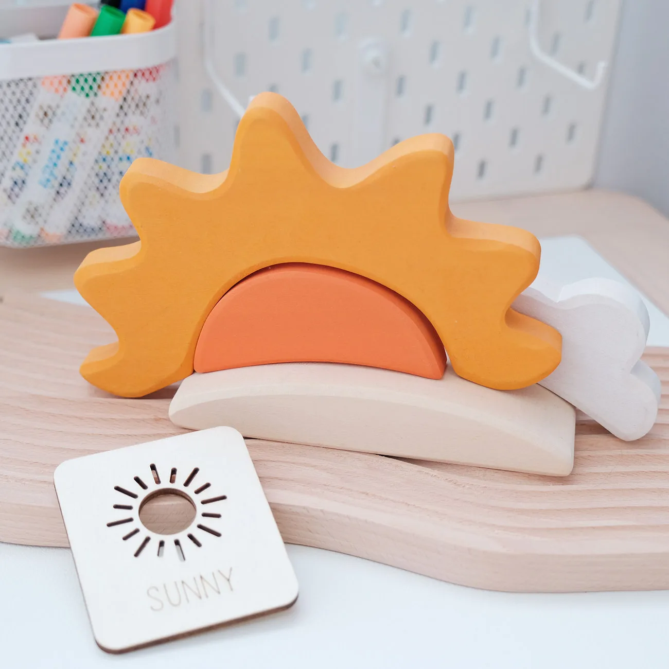Weather awareness wooden set children's preschool education desktop painting template children's toys