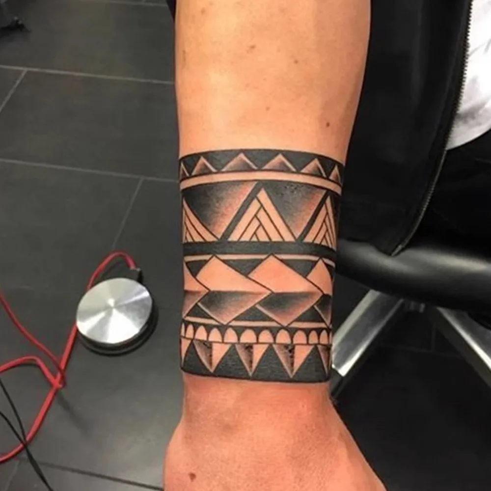 1 Sheet Arm Ring Tattoo - Dark Viking Symbol Pattern, Geometric Rectangle Design, Long-Lasting 3-7 Days, Ideal for Couples