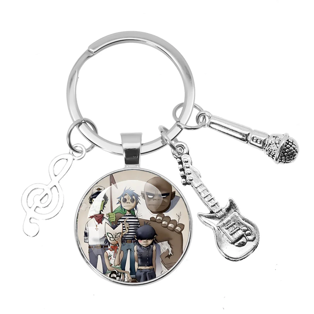 Virtual Bands Gorillaz 2D Noodle Music Themed Keychain Glass Pendant Key Chain For Fan of a Singer Keyring Gift