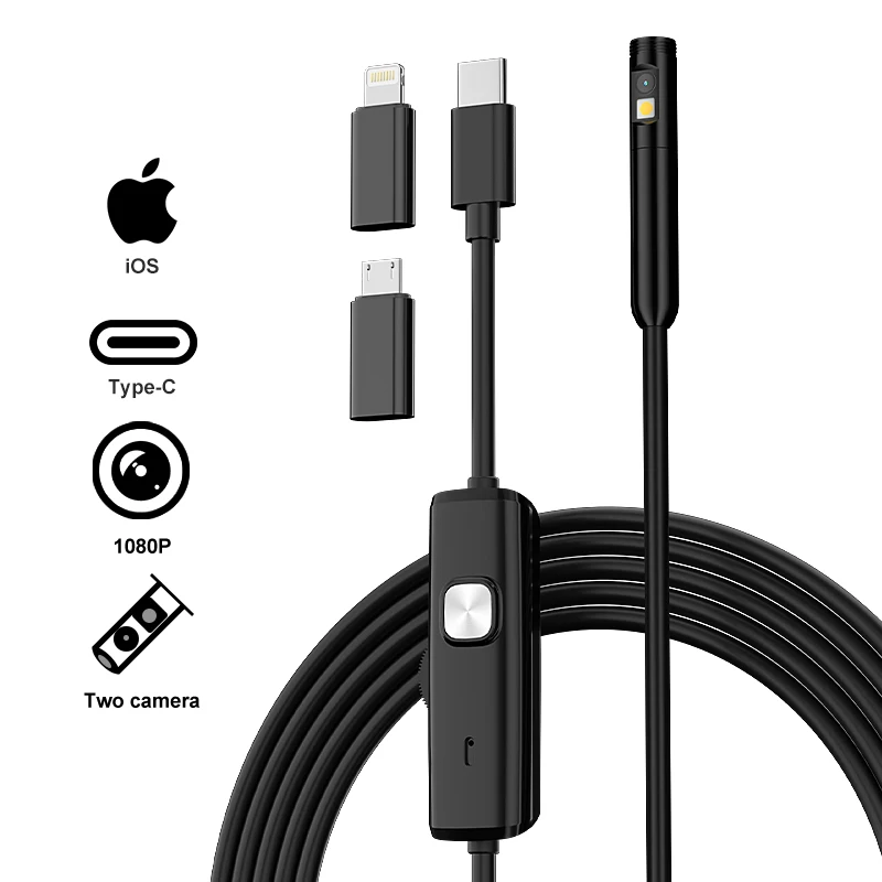 HD1080P TYPE-C Dual Lens Endoscope Direct Connect With IPhone Android Phones 3IN1 Micro USB Car Pipe Inspection Borescope Camera