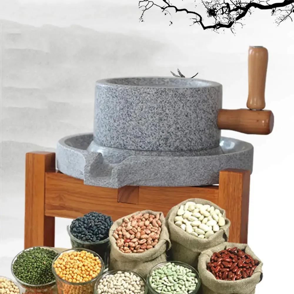 Natural Smooth Granite Manual Healthy Food Flour Mill, Hand Crank Grain Coffee Grinder with Stand