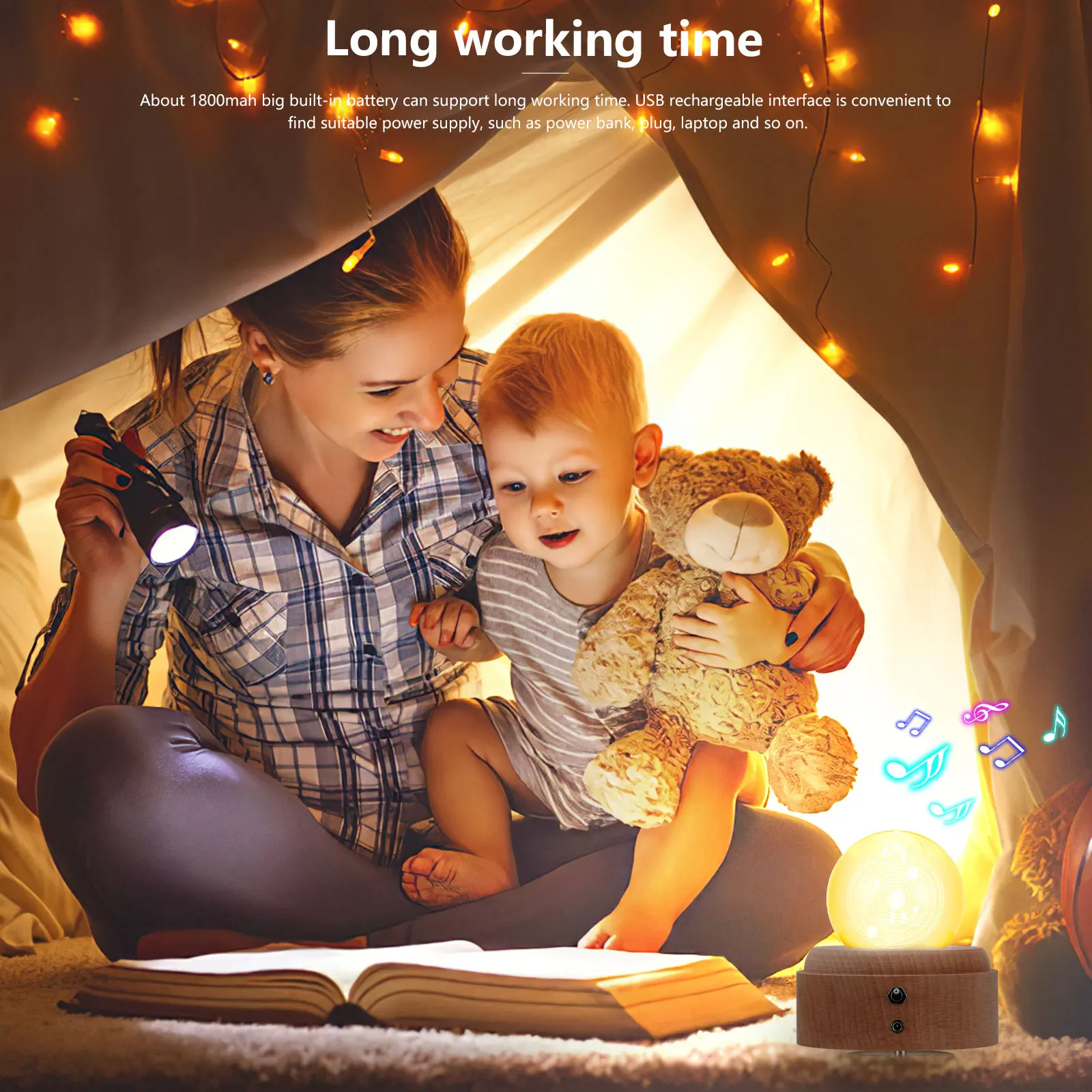 Crystal Ball Wooden Luminous Music Box Music Box Projector Rotary Innovative Birthday Gift Hand Crank Music Box Mechanism Gift