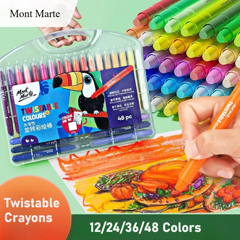 Mont Marte Twistable Crayons 12/24/36/48 Blendable Colour Sticks Suitable for Drawing Painting Colouring Arts Crafts Supplies