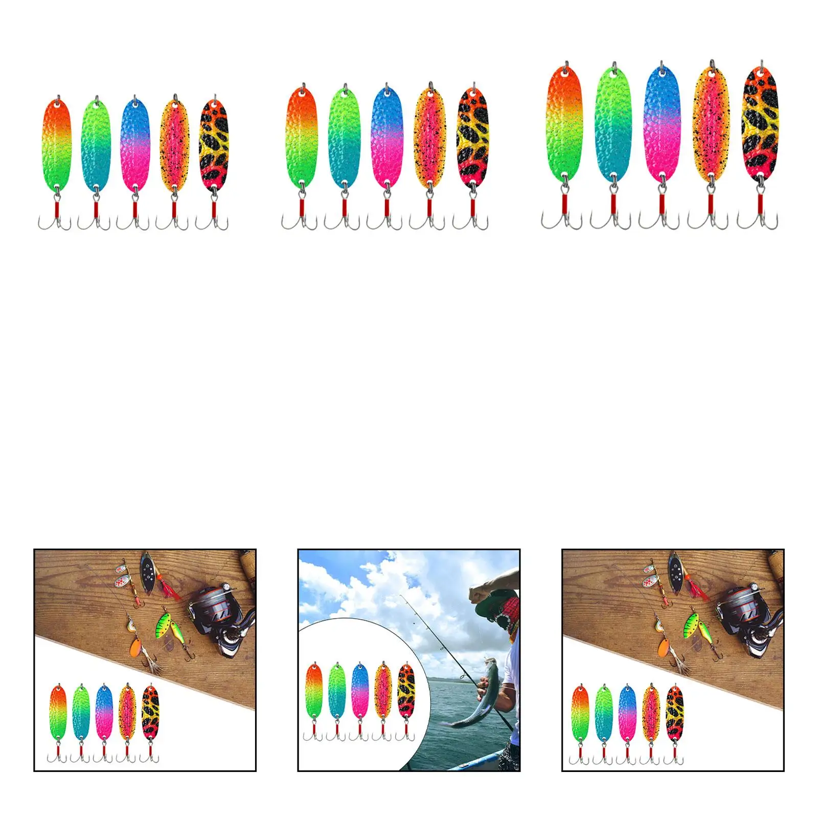 5 قطع ملاعق صيد معدنية مع خطافات ترتر صلب لسمك السلمون المرقط الأحمر