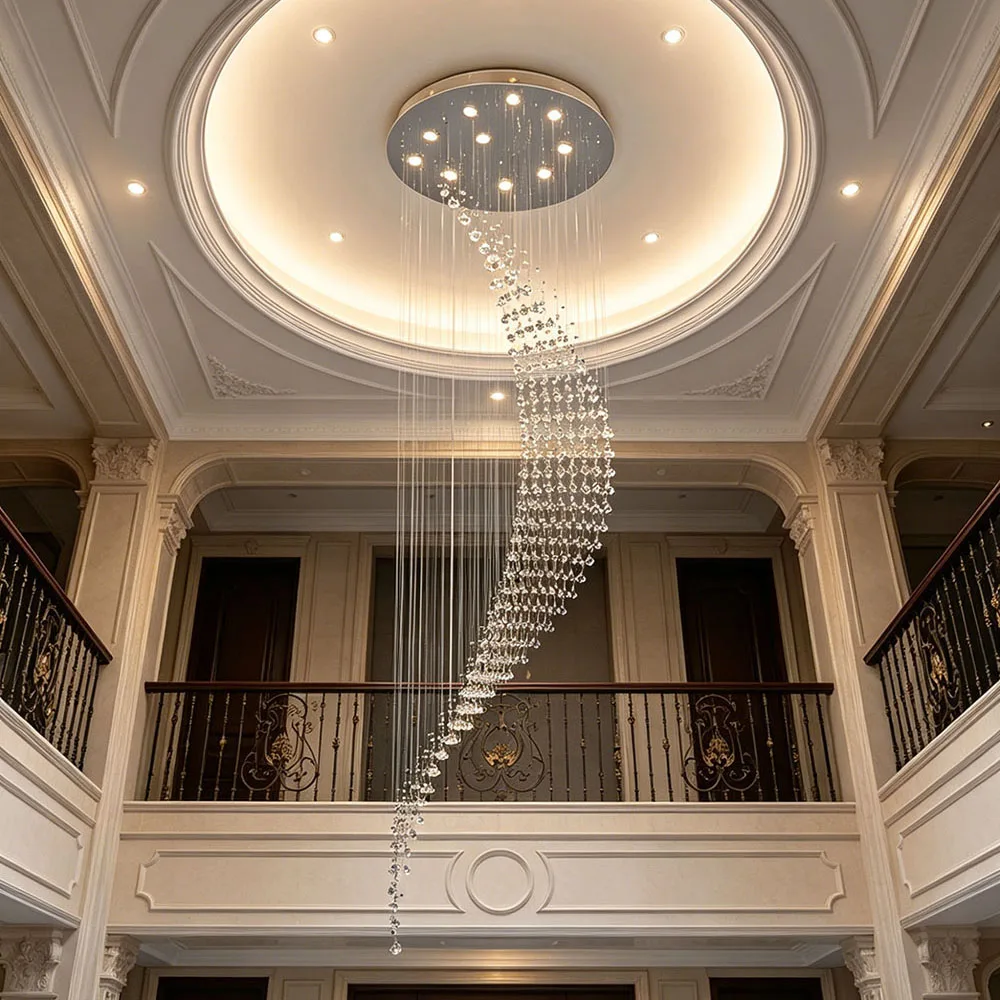 

Modern Spiral Long Crystal Chandelier High Ceiling Stairwell Pendant Light Duplex Villa Indoor Decor Lighting