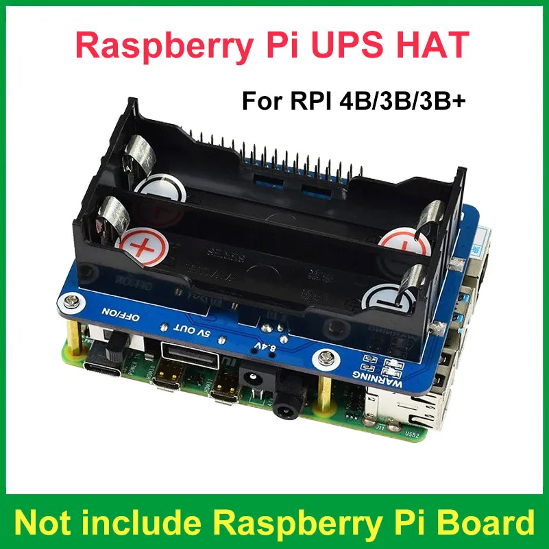 

Raspberry Pi 4 ИБП HAT Источник бесперебойного питания Стабильный выход USB 5 В Предупреждение батареи для Raspberry Pi 3B 3B+
