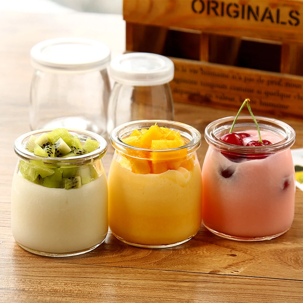 5pcs Set Wish Bottle Mini Yogurt Pudding Glass Jar Milk Jelly Baking Pot Home Food Storage Container 100ML/200ML Heat-Resistant