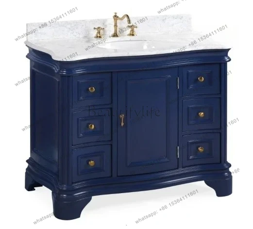 Washing cabinet marble countertop 1 meter bathroom cabinet special solid wood washing table spot