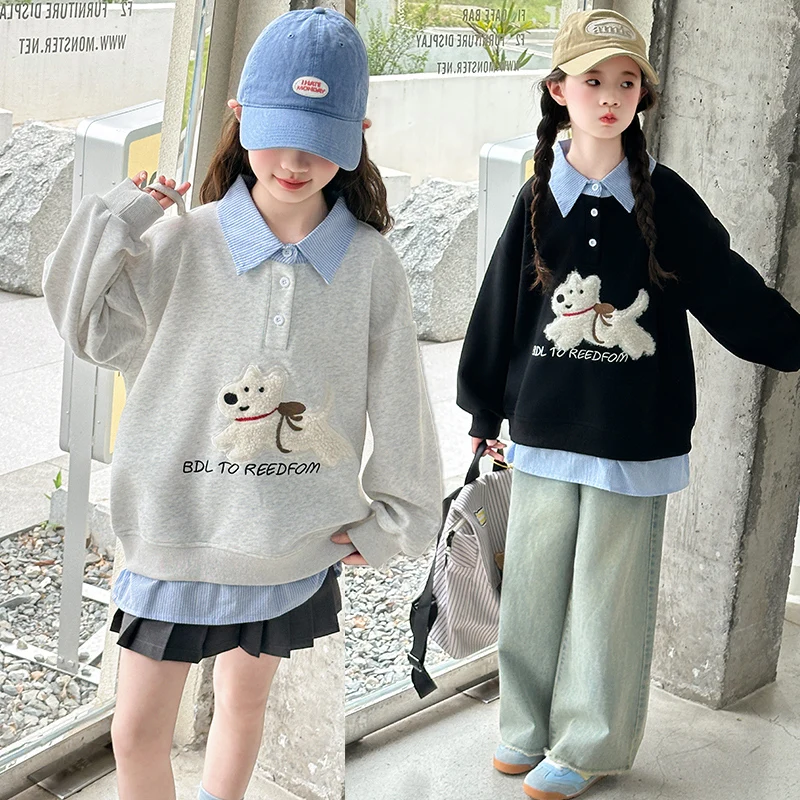 

2025 Spring and Autumn Girl Fake Two Pieces Puppy Fashion Hip Hop High Quality Girl