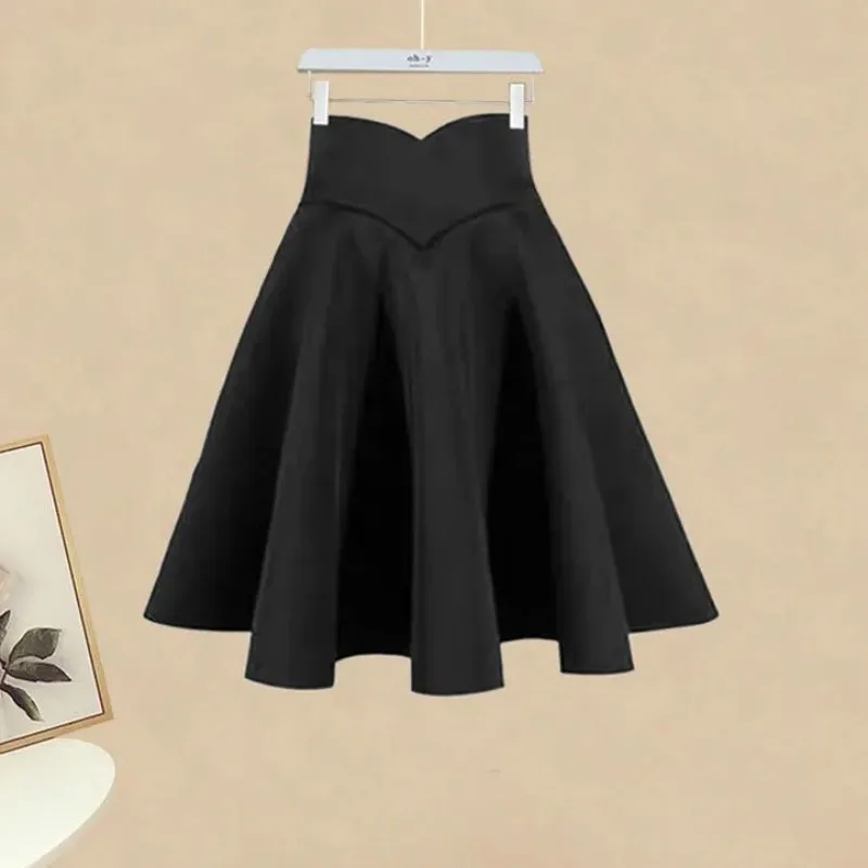 Female Korean Simplicity High Waist Solid Color Skirt 2024 Spring Autumn Fashion Women's Clothing All-match Loose Ruffles Skirts