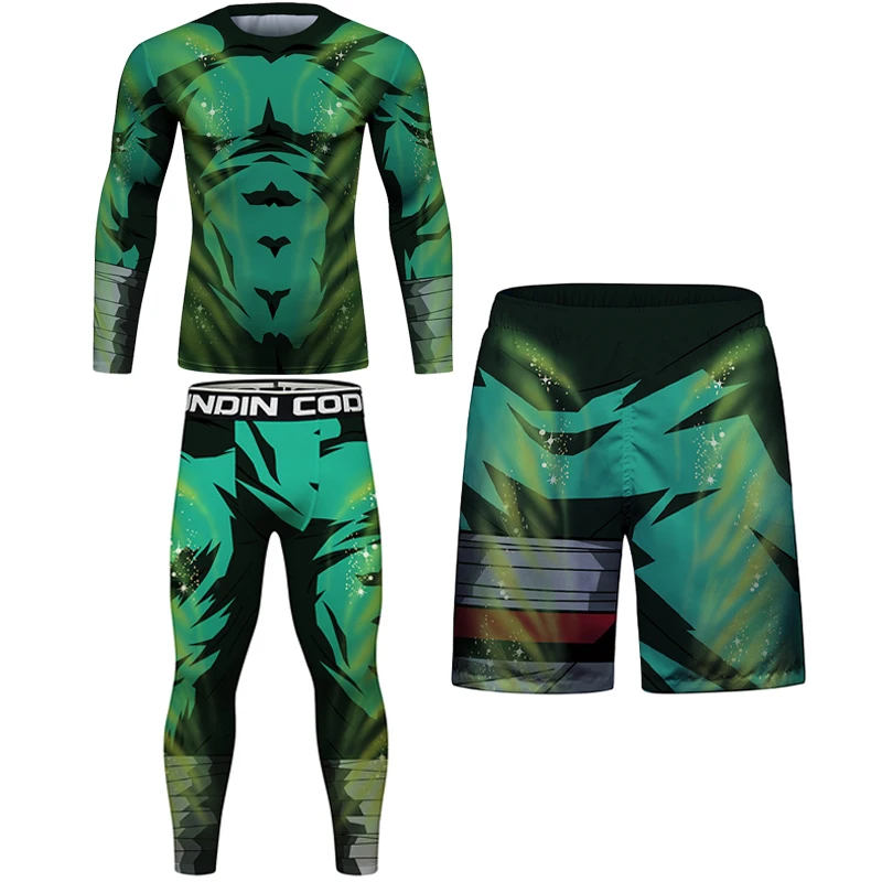 Boxe rashguard jiu itsu t-camisa + mma shorts sportsuit homens 3d compressão kickboxing fighwear aptidão bjj muay thai conjunto de roupas