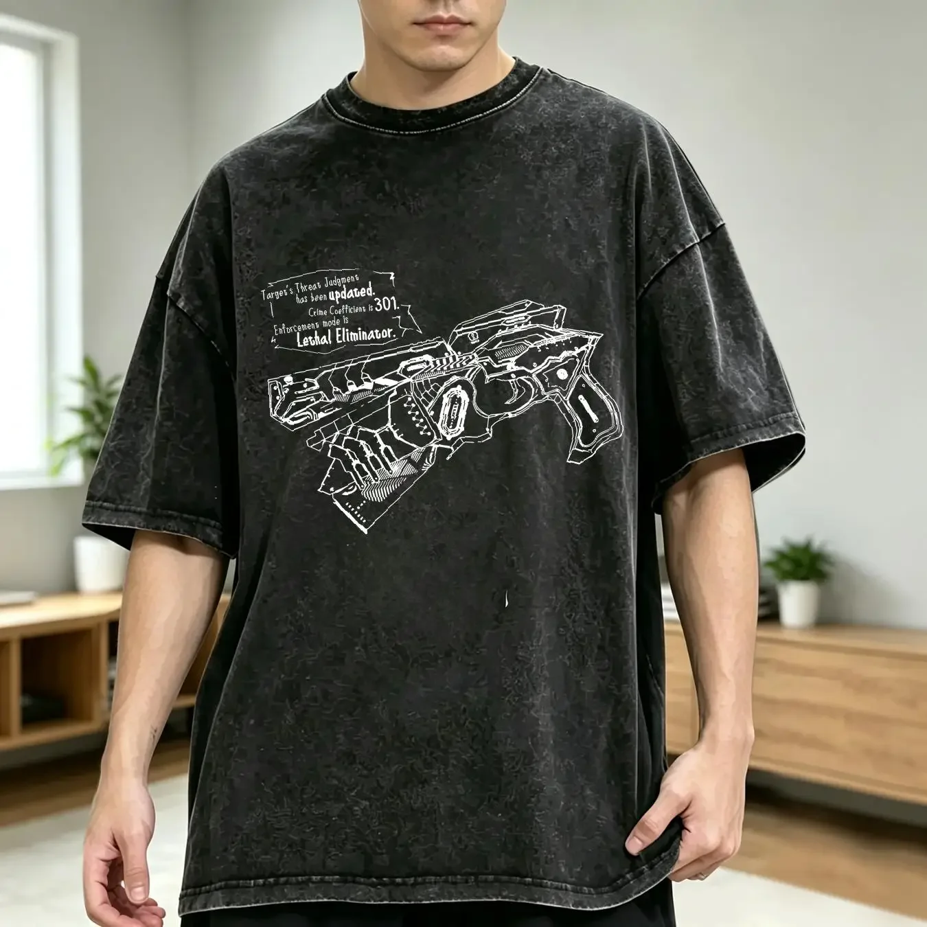 washed T Shirt Theatrical version PSYCHO PASS PROVIDENCE Dominator Luminous BLACK XL long or short sleeves vintage Washed