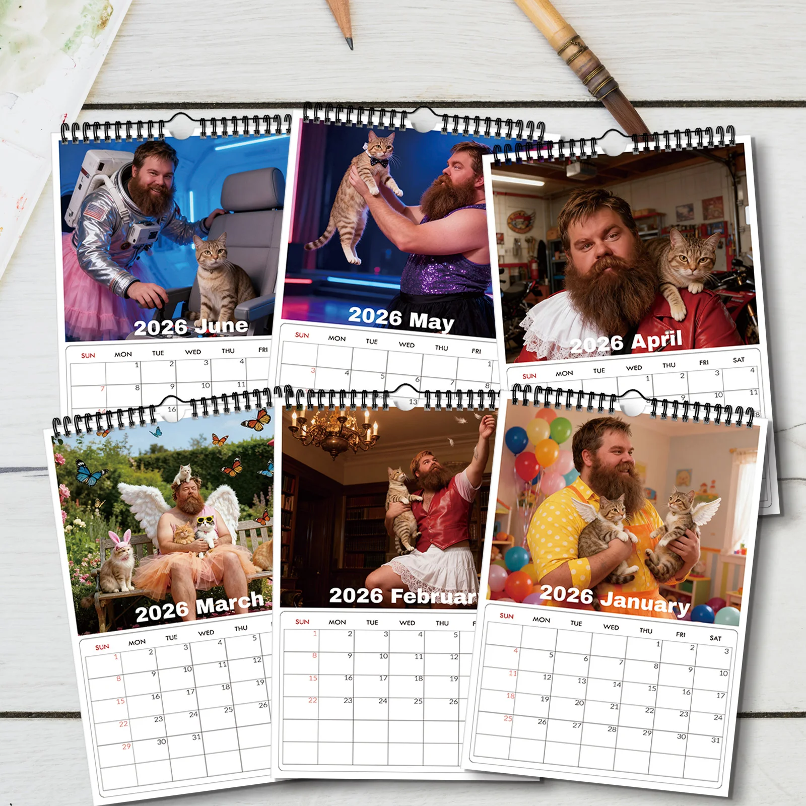 1 قطعة 2026 تقويم جداري بطابع Cat Daddies ، لمحبي القطط وعشاق الحيوانات الأليفة ، مثالي لتزيين المنزل والمكتب ، تقويم حائط مضحك #5