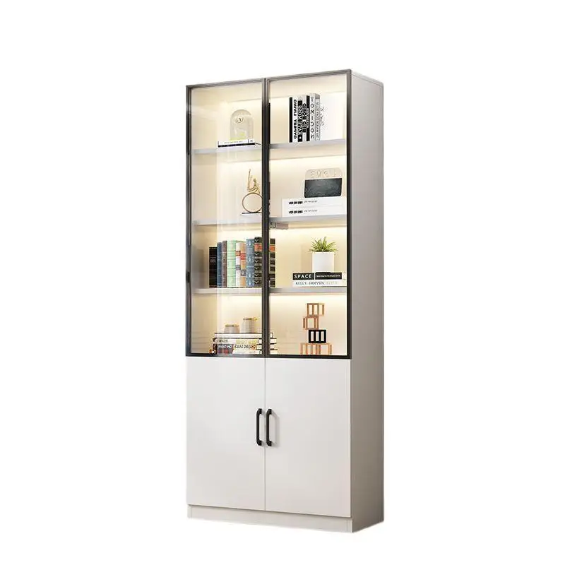 

Bookcase glass door dust proof household bookcase display cabinet against the wall living room