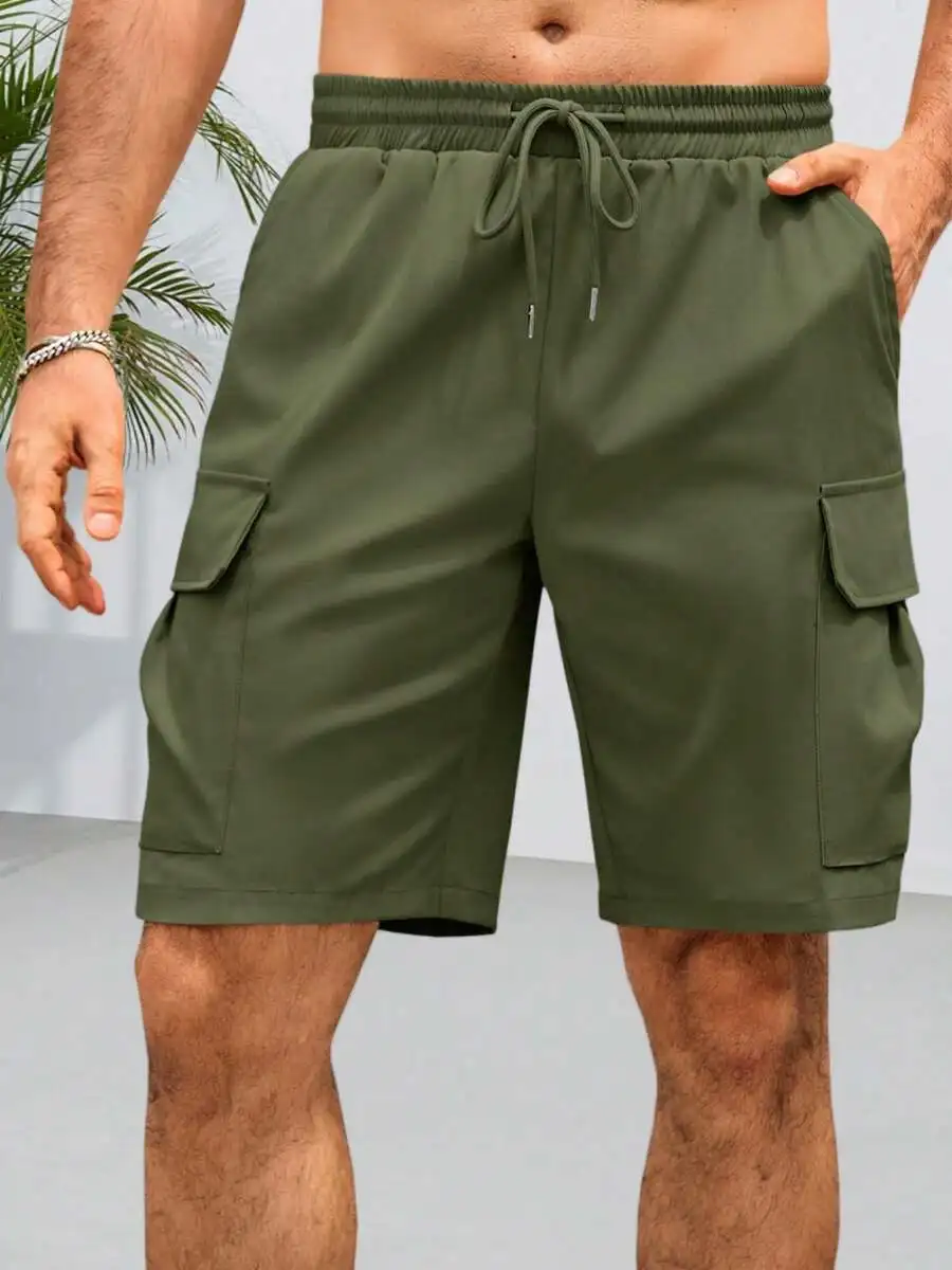 Mens Cargo Shorts Elastic Waist Drawstring Lightweight Casual Summer Hiking Shorts With Pockets