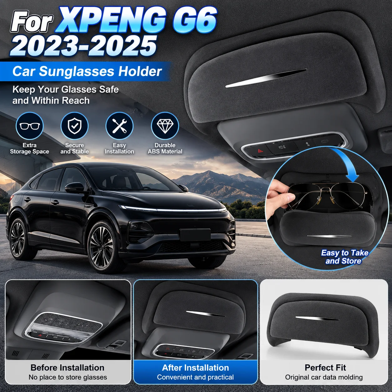 For XPeng G6 Sunglasses Storage Box Car Organizer Holder for Glasses Keys Wallet Passport Photos Interior Accessories 2003-2005