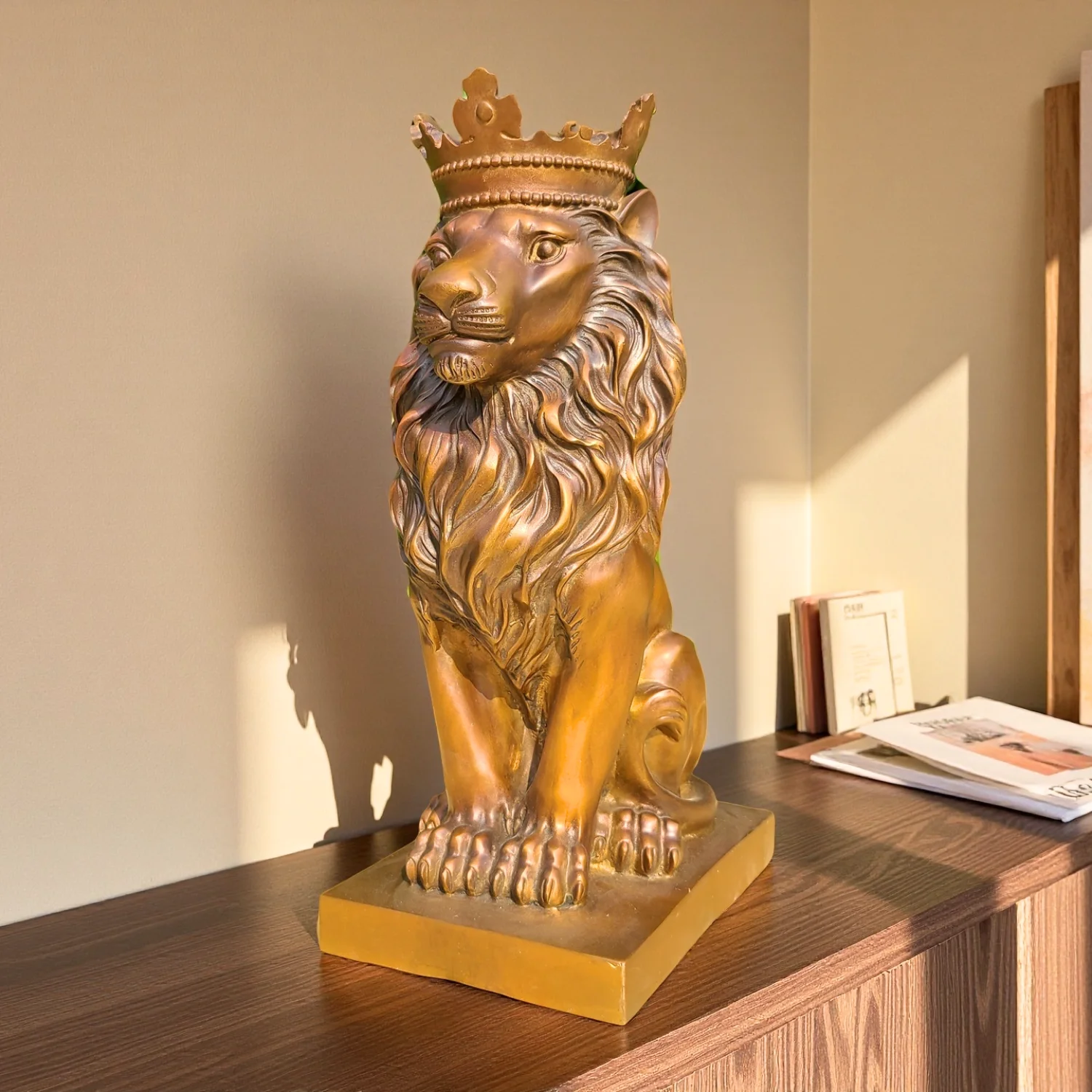 

34,5 см бронзовая скульптура льва Король зверей Лев животное бронзовая статуя ремесла художественные ремесла украшения дома коллекция орнамент