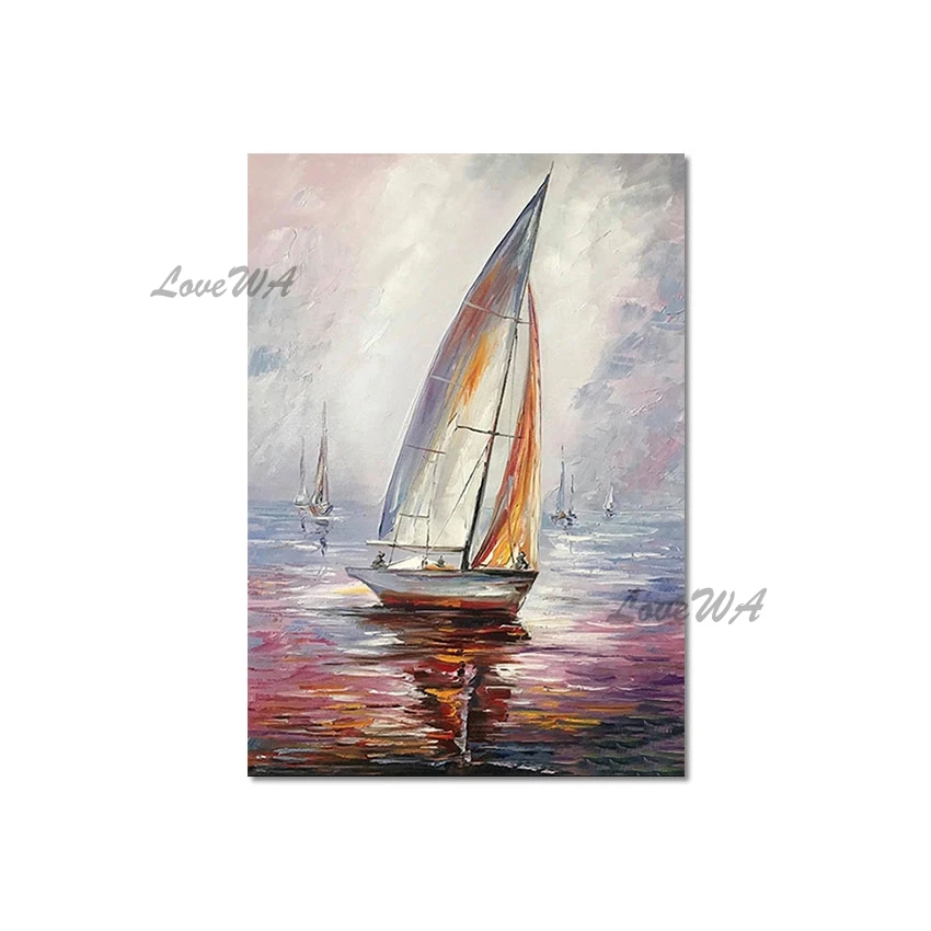 

Art Beautiful Scenery Wall Painting High Quality Seascapes With Boats Unframed Acrylic Abstract Canvas Roll Artwork Picture