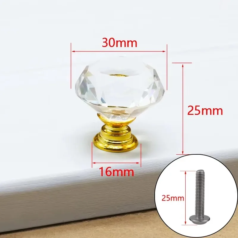 20mm 30mm 40mm Crystal Drawer Pulls French Luxury Rhinestone Handles Single-Hole Modern Round Cabinet Knobs