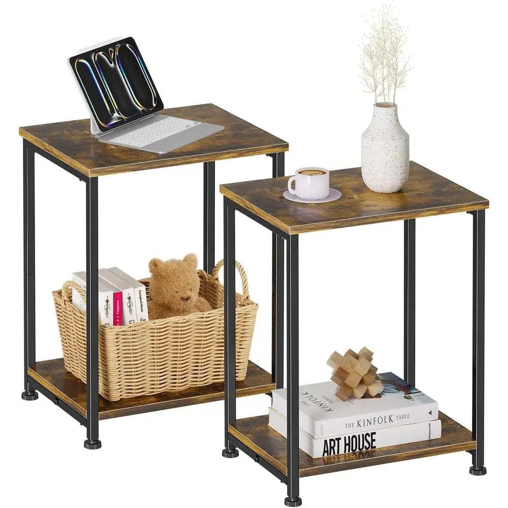 

Rustic Brown 2-Piece End Table and Nightstand Set for Living Room and Bedroom