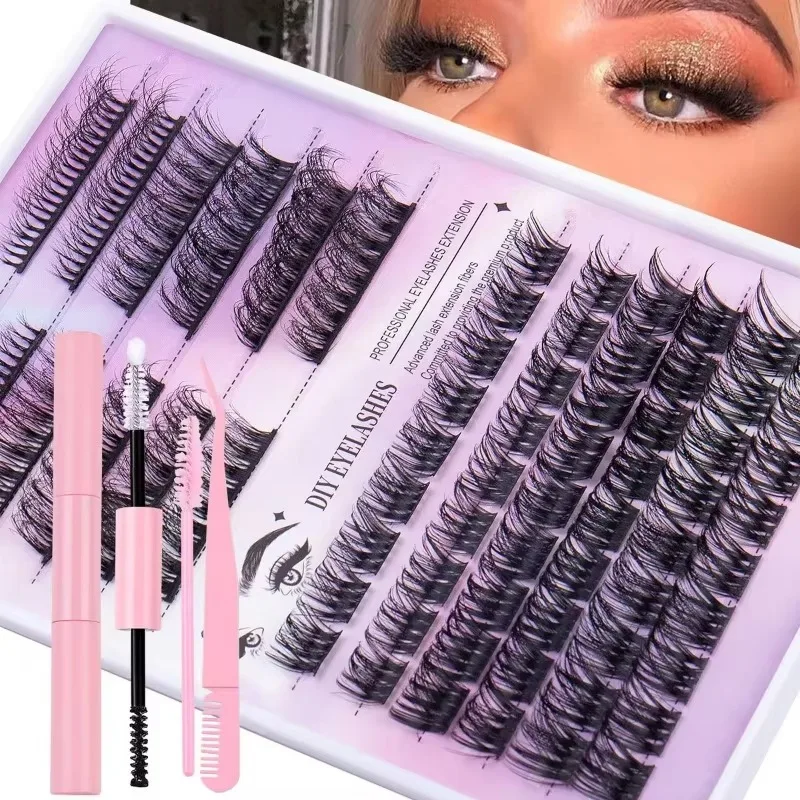 DIY Self Adhesive False Eyelashes Kit Makeup Eyelash Extensions Set Natural Thick Cluster Eye Lash Beauty Daily Wear Soft Lashes