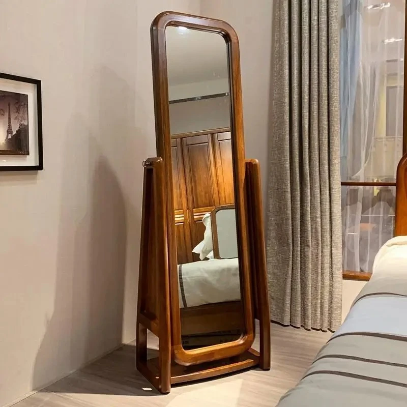 

All solid wood full-length mirror floor-to-ceiling walnut bedroom simple Chinese modern home designer