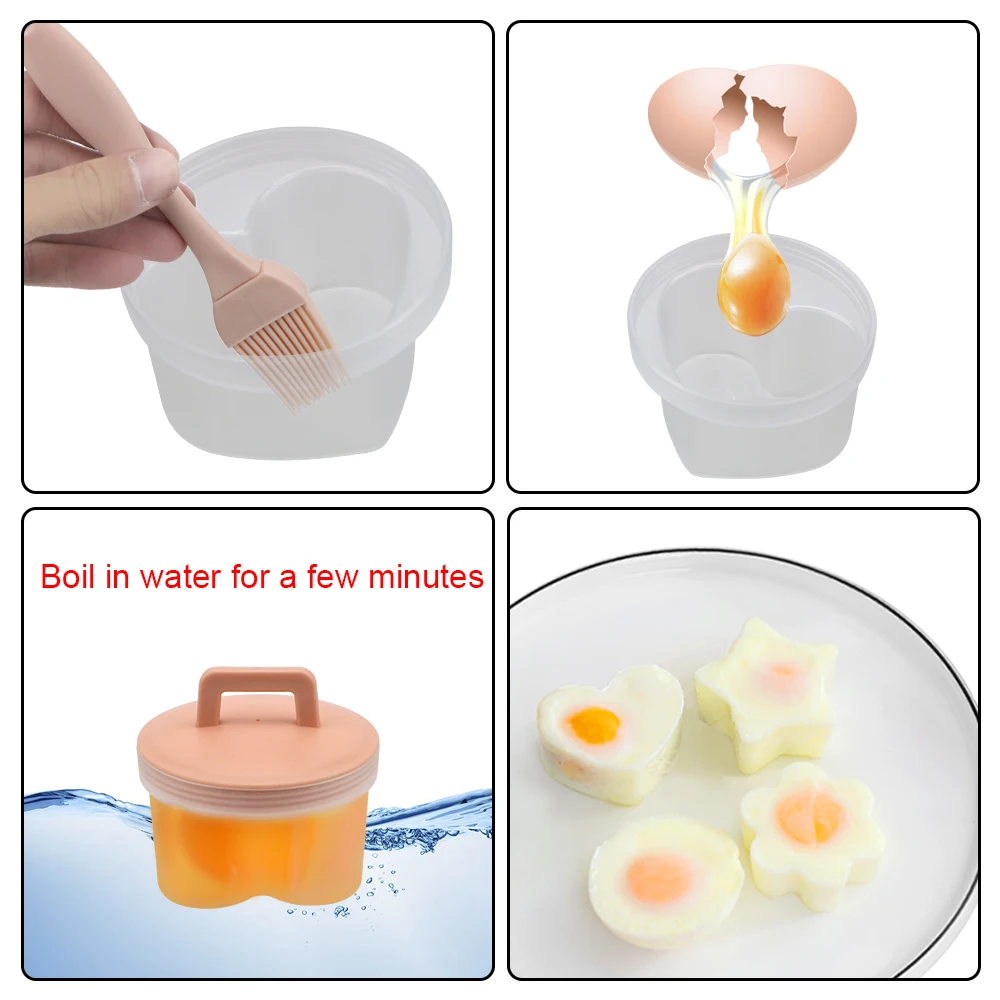 Kitchen Cooking Tool Egg Mold 4 Pcs/Set With Lid Brush Cute Egg Cooker