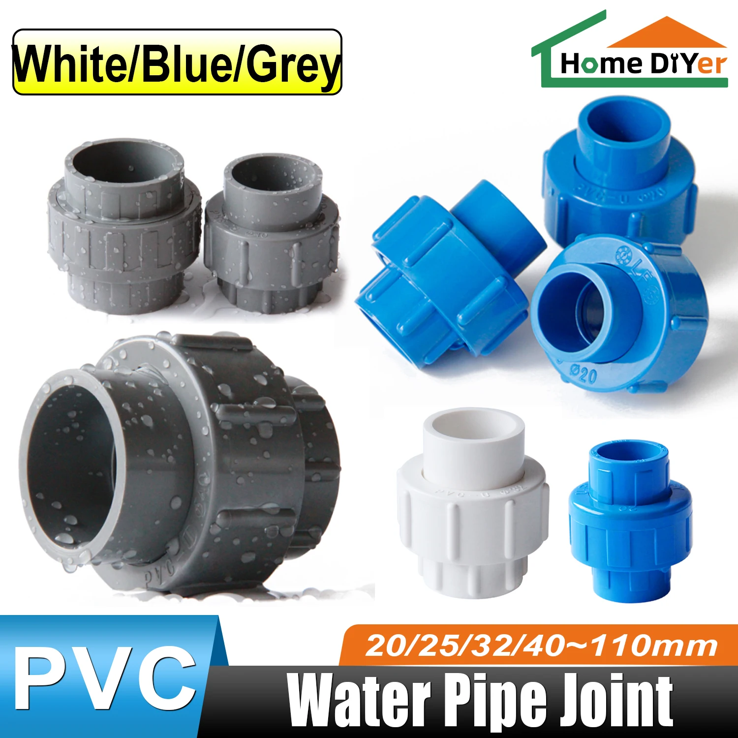 20/25 مللي متر ~ 110 مللي متر أنبوب PVC الاتحاد موصل مشترك لحام المذيبات الضغط تجهيزات أنابيب انبوب ماء الاتحاد