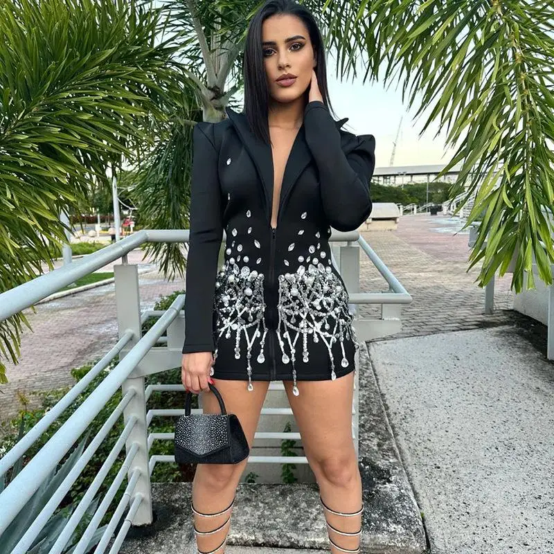 

Женский костюм с высокой талией и эффектом похудения, дизайн Dr Glitter, с бриллиантовой отделкой, осенняя новинка