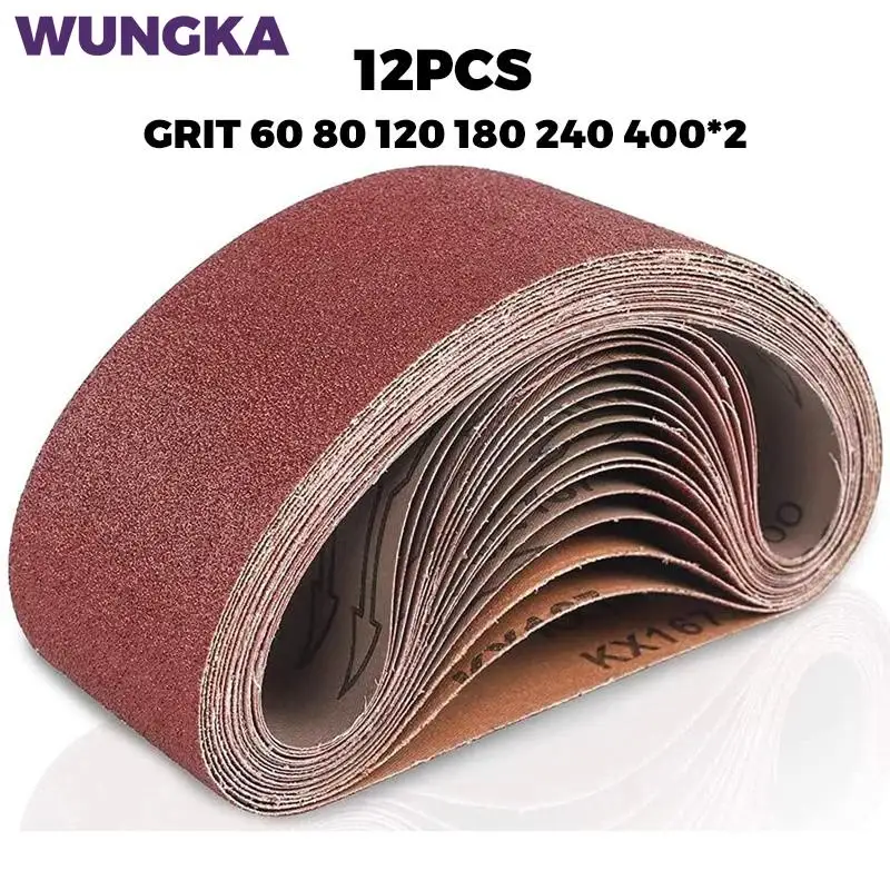 12Pcs Red Zirconia Sanding Belts 75x533mm 80 120 180 240 400 Mixed Grit Alumina Sander File Belt Set Abrasive Tools Accessories