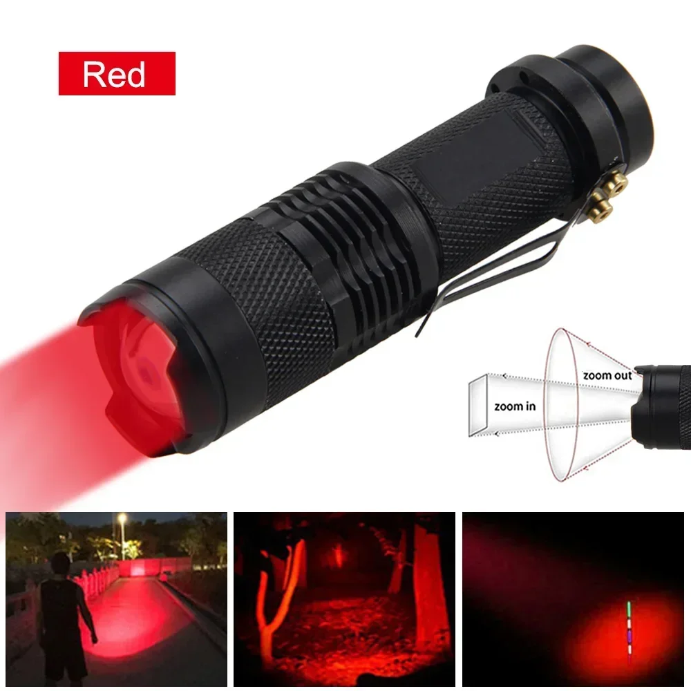 Green Red Mini LED Flashlight UV Light Torch Zoomable Tactical Torch Adjustable Focus Flash Lamp For Hunting Climbing Camping