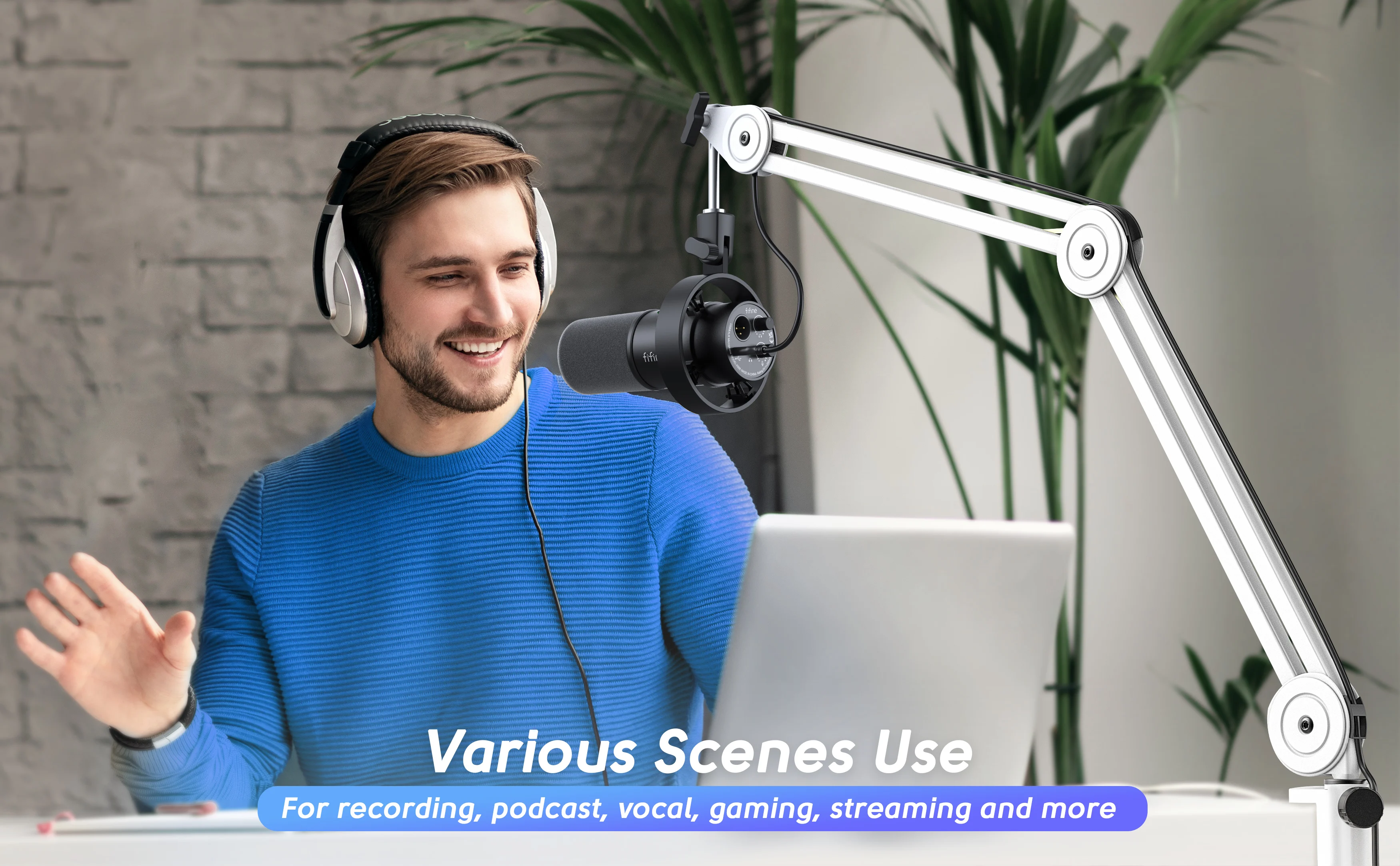 Fifine Mikrofon arm ausleger, verstellbarer schwerer Aufhängung ausleger mit Schreibtisch klemme für k658/a2/Gaming,Streaming,Podcasting-BM63W-White – Detail 2