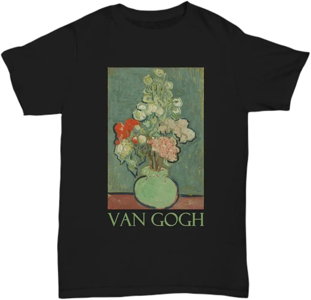 Vase with Flowers (1890) by Vincent Van Gogh - Unisex Tee  Cotton Luxury brand vintage oversized