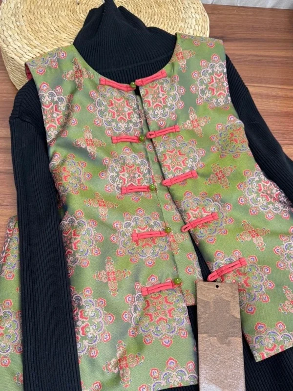 

Women's Embroidered Cotton Vest Winter Thiened round Ne Single Button Closure Commute Sle Faionable National Sle