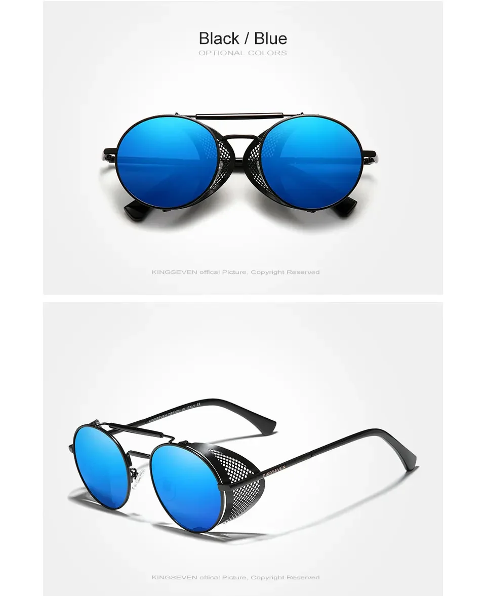 KINGSEVEN Mode Gothic Steampunk Sonnenbrille Polarisierte UV400 Männer Frauen Neue Designer Vintage Brillen Runde Pilot Rahmen Gläser – Detail 8