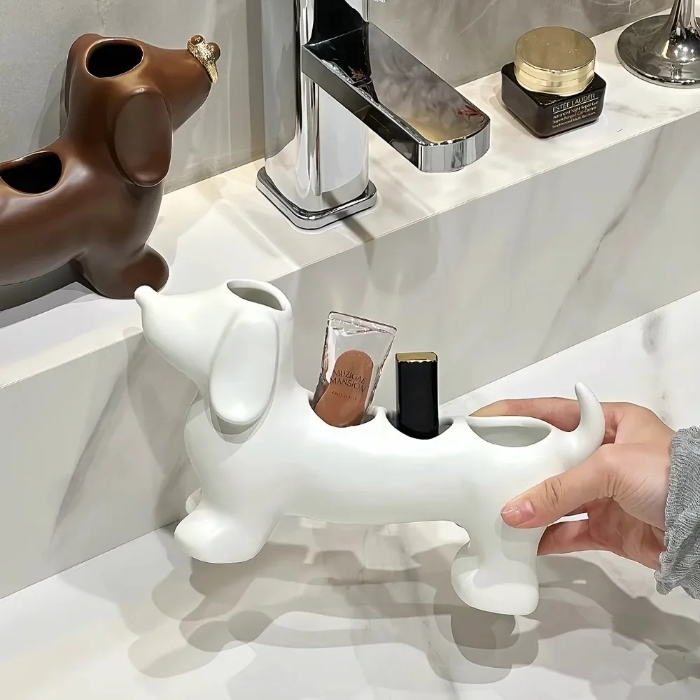 Dachshund Ceramic Electric Toothbrush Holder Storage Rack Bathroom Sink Washstand Toothpaste Toothbrush Base Bathroom Decoration