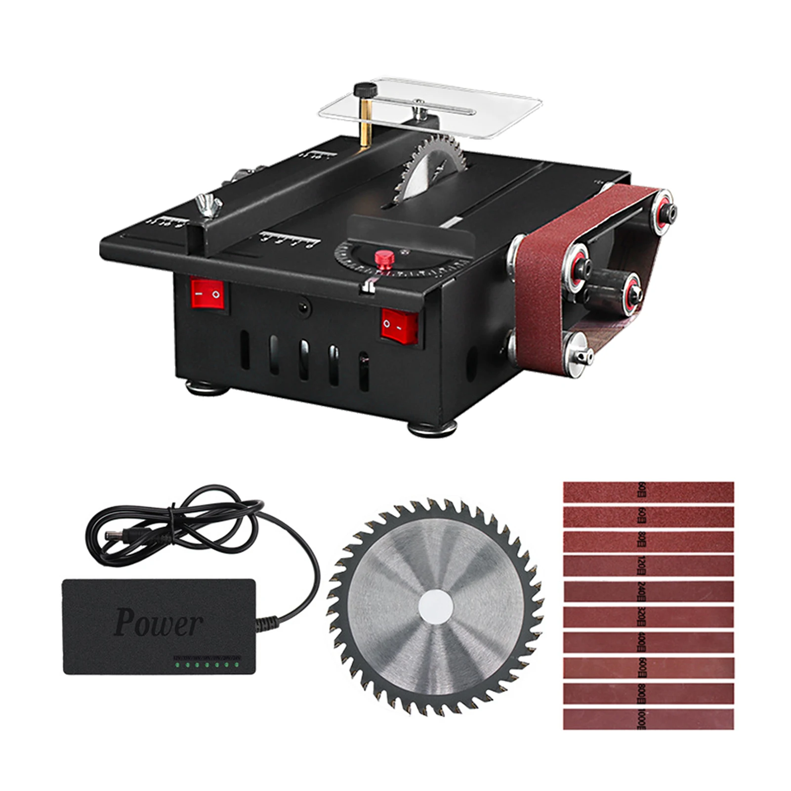 300W Mini Bench Saw and Belt Sander Variable Speed Circular Table Saw 30mm Cutting Depth DIY Benchtop Sanding Machine with Belts