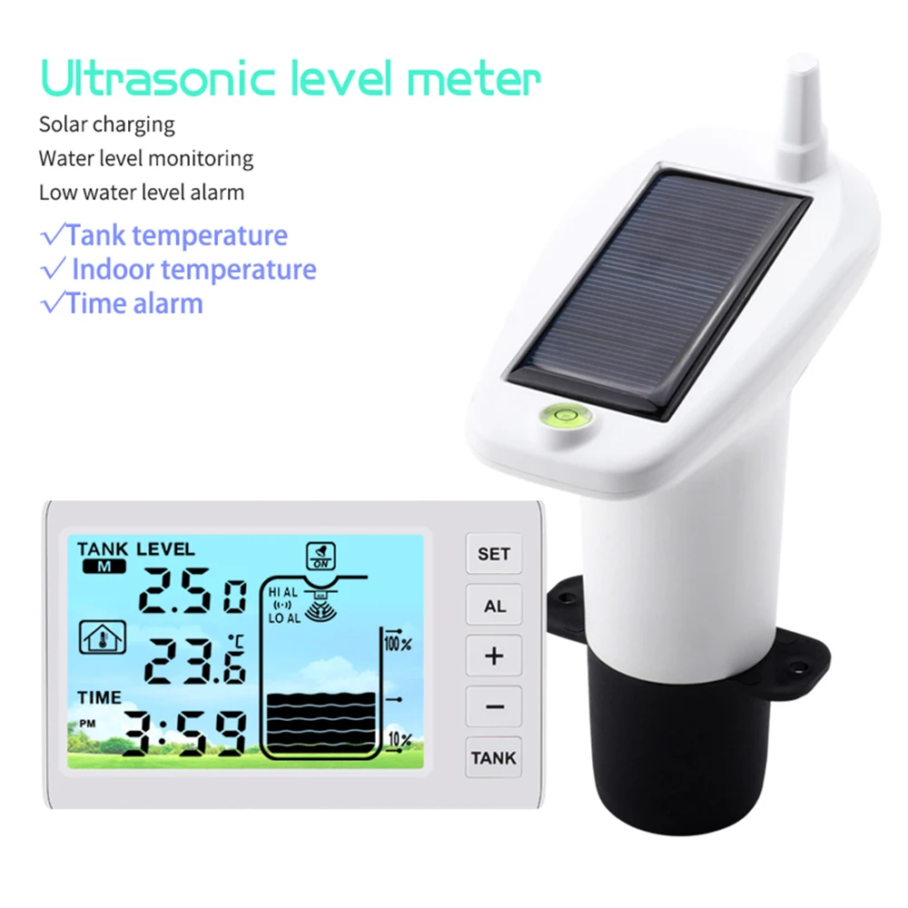 Ultrasonic Level Guage Wireless LCD Display Indoor Water Tank Liquid Level Meter Temperature Height Monitor Alarm Clock Sensor