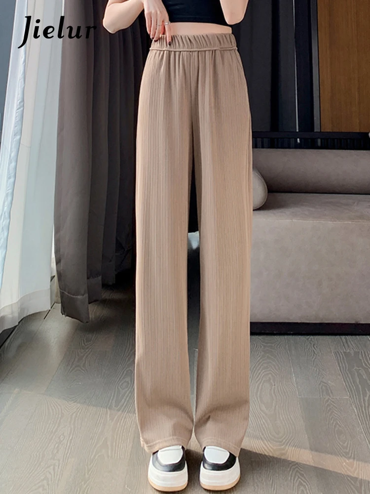 

Jielur Korean Style Pure Color Slim Straight Female Pants Simple Fashion Office Ladies High Waist Loose Female Casual Trousers