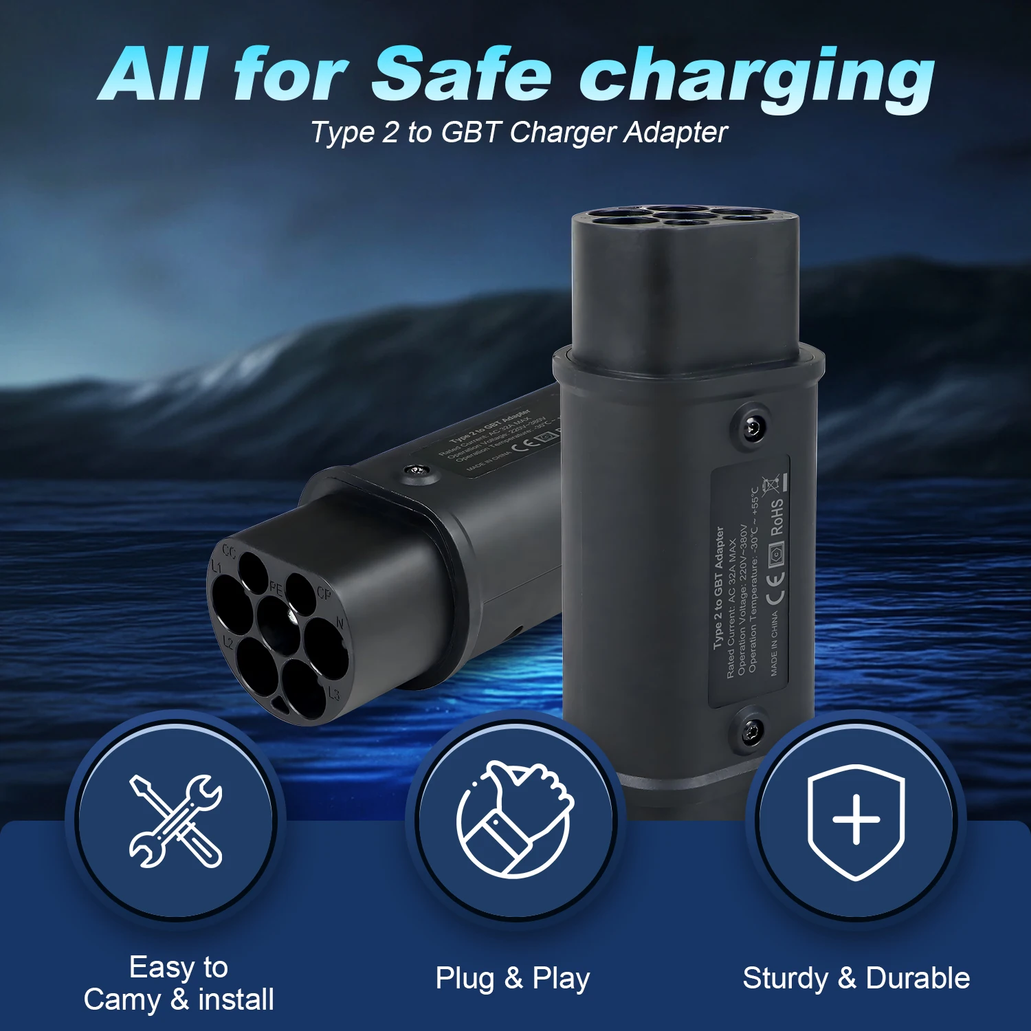 コランキー32A 7.2kw タイプ2 - GBT EV充電器 22kwアダプター 中国GBT電気自動車用コンバーター 家庭用充電