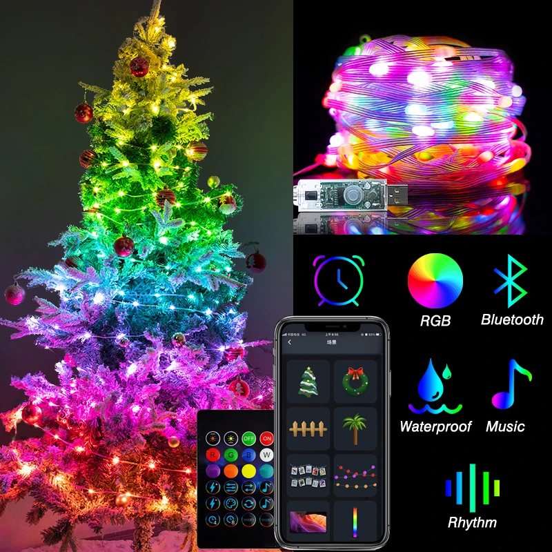 

10M Dreamcolor Fairy WS2812B USB Led String Light Smart App Controller DIY Christmas Tree Garland RGB Addressable Fairy Lights