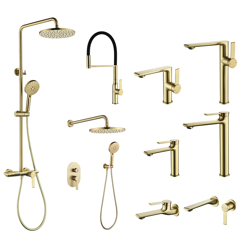 

High End Brushed Gold Bathroom Faucet Concealed Basin Faucets Bathtub Rain Shower System Kitchen Mixer Tap Bathroom Sink Faucet