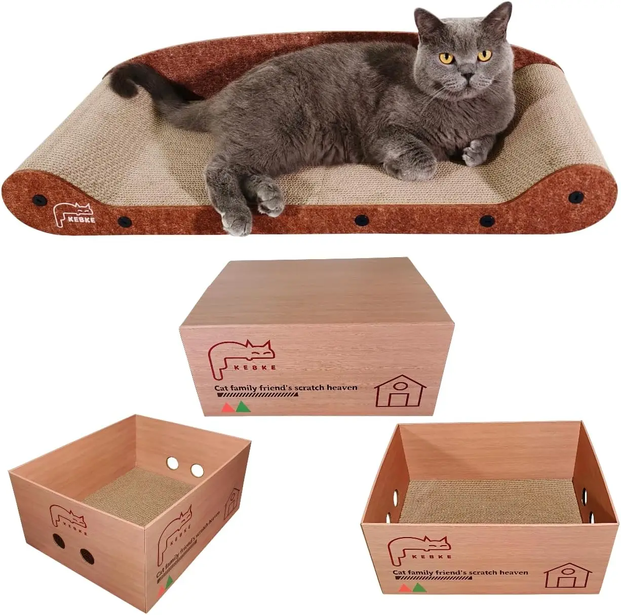 Cama rascador para gatos, rascador para sofá para gatos de 30 pulgadas y caja para rascar gatos de 16,2 pulgadas con almohadilla para rascar recargable