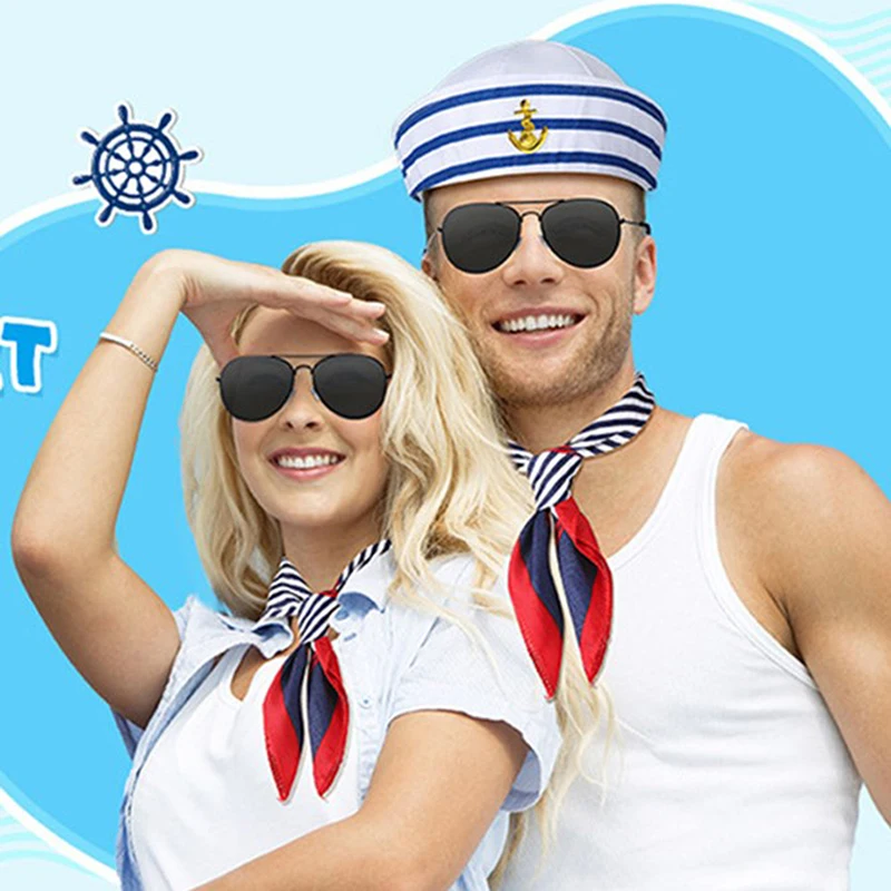 Fun Party Captain's Cap Stage Performance Cos Sailor Hat Anchor Blue Striped Adult And Child Uniform Cap