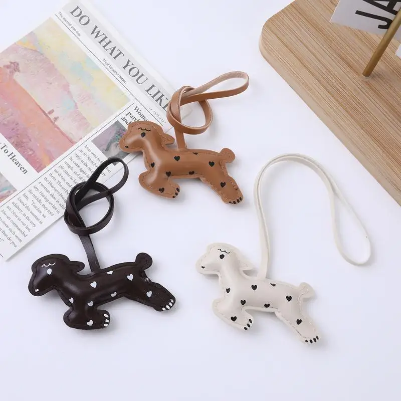 Soft PU Leather Sheep Bag Charm Heart Print Stuffed Keychain Decorative Purse Accessory for Handbag Travel Luggage